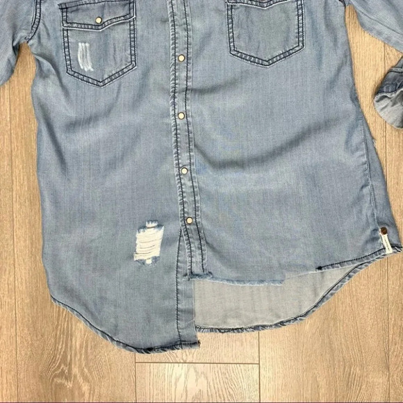 One Teaspoon Button Down Shirt Denim Jean Chambray Dallas Tencel Size XXS - Picture 8 of 16